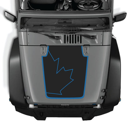 CarCode hood decal for Jeep Wrangler JK/JKU 2007-2018, style #15, shown on the vehicle's hood with bold black and white design