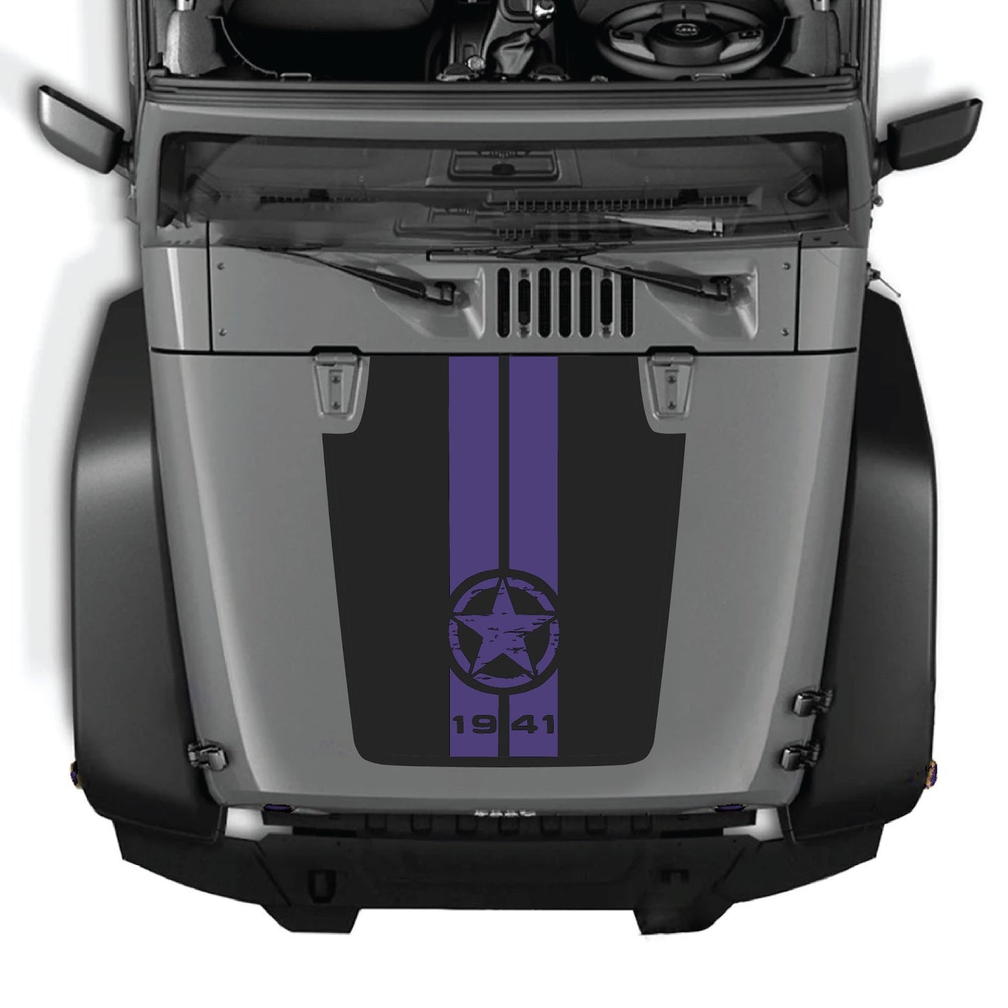 CarCode hood decal for Jeep Wrangler JK/JKU 2007-2018, style #62, shown on the vehicle's hood with bold design and black finish.