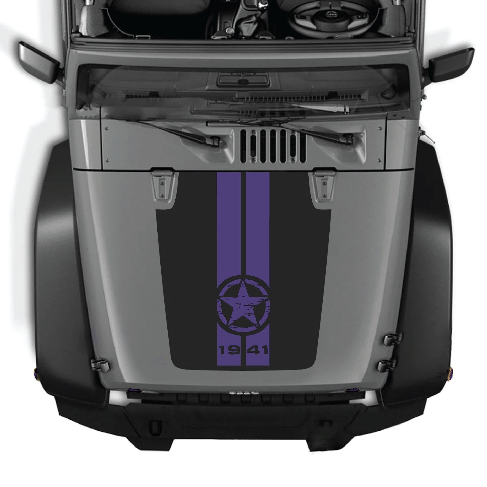 CarCode hood decal for Jeep Wrangler JK/JKU 2007-2018, style #62, shown on the vehicle's hood with bold design and black finish.