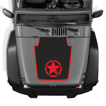 Jeep Wrangler JK/JKU hood decal by CarCode, style #21, black graphic design on the hood of a 2007-2018 model Jeep Wrangler.
