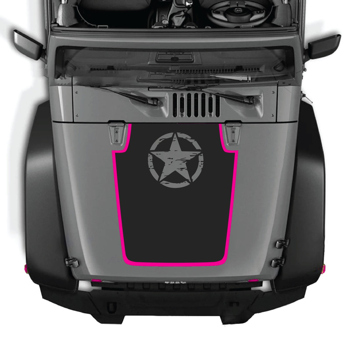 Jeep Wrangler JK/JKU hood decal by CarCode, style #91, black and white graphic design on vehicle hood for 2007-2018 models.