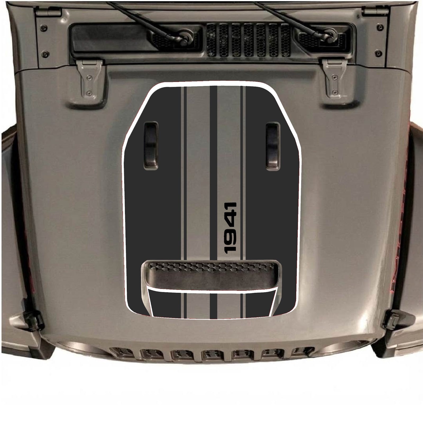 CarCode hood decal for Jeep Wrangler JL/JLU Rubicon 392 and JT Gladiator Mojave, style #72, in black with bold graphic design.