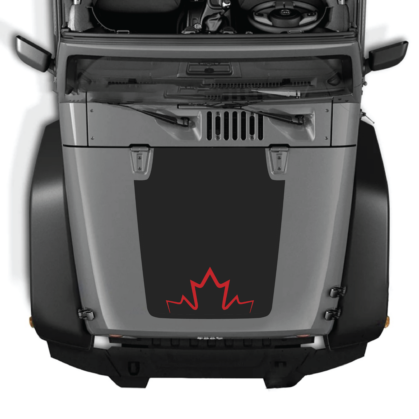 CarCode hood decal for Jeep Wrangler JK/JKU 2007-2018, Style #11, shown applied on vehicle's hood in black and gray design.