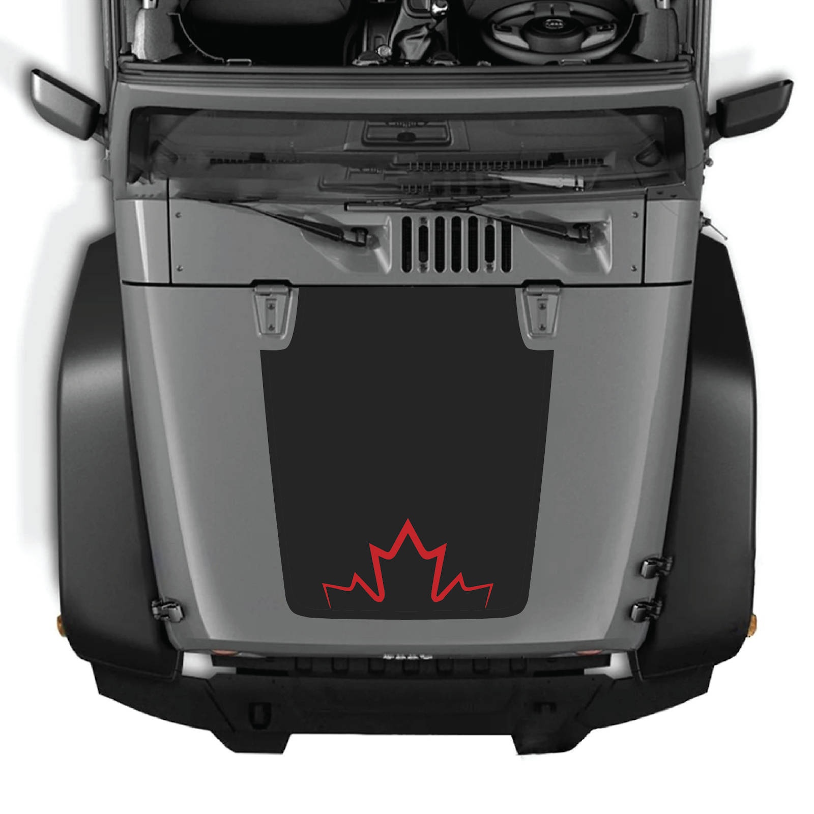 CarCode hood decal for Jeep Wrangler JK/JKU 2007-2018, Style #11, shown applied on vehicle's hood in black and gray design.