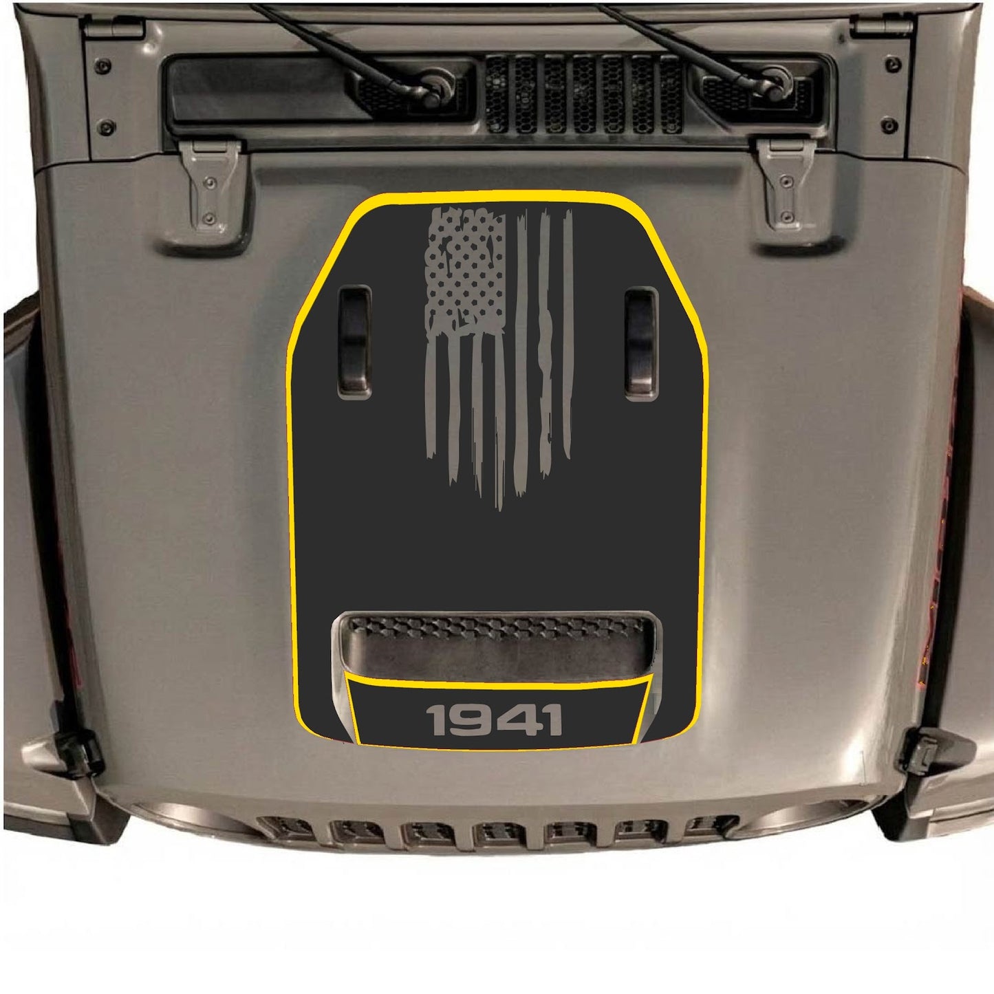 CarCode Jeep Wrangler JL/JLU Rubicon 392 and Gladiator Mojave hood decal, style #83, black graphic design on vehicle hood
