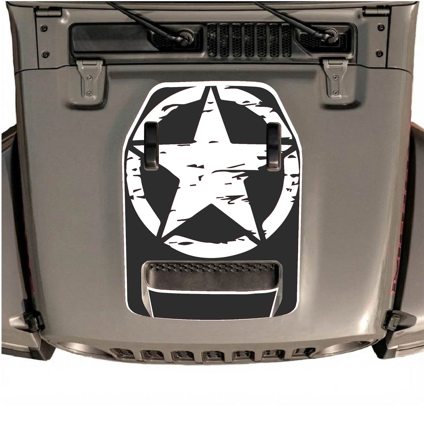 CarCode hood decal for Jeep Wrangler JL/JLU Rubicon 392 and JT Gladiator Mojave 2020-2026, stylish black graphic on hood.