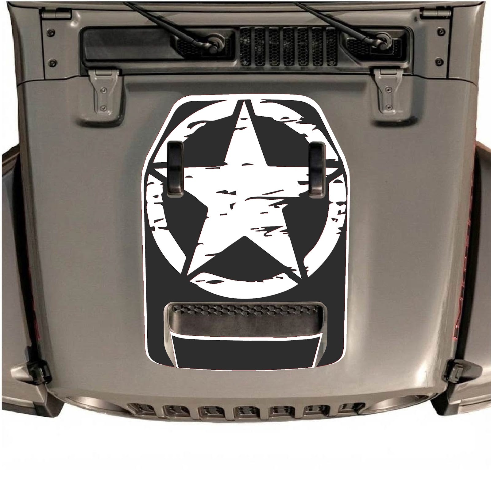 CarCode hood decal for Jeep Wrangler JL/JLU Rubicon 392 and JT Gladiator Mojave 2020-2026, stylish black graphic on hood.