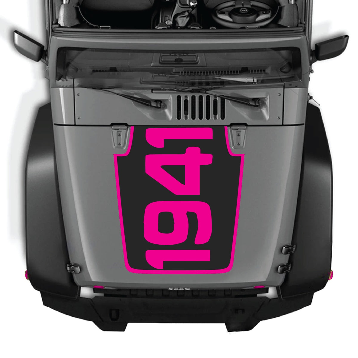 CarCode hood decal for Jeep Wrangler JK/JKU 2007-2018, style #49, black and gray graphic design on vehicle hood.