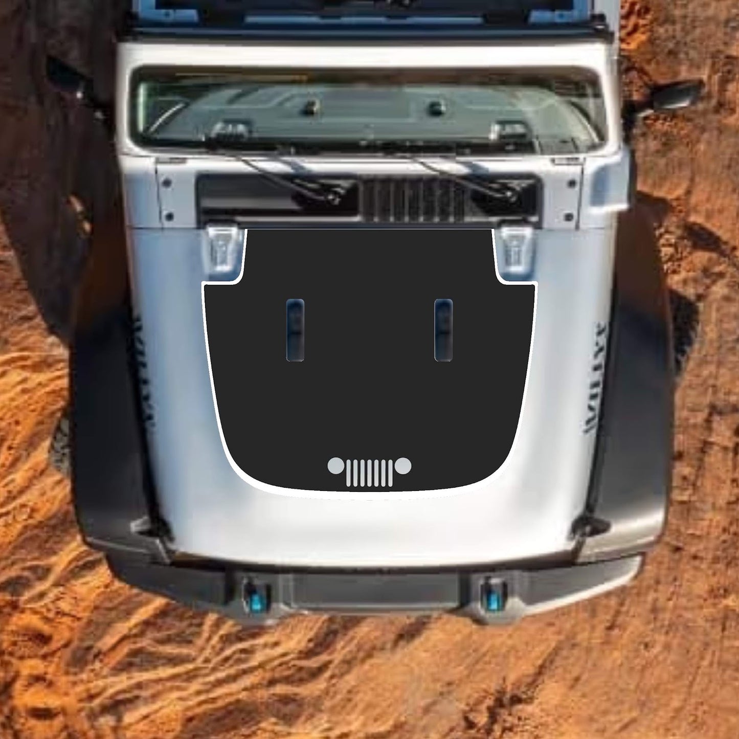 CarCode hood decal for Jeep Wrangler JL JLU Gladiator JT, stylish black sticker on standard hood, 2018+ model fit.