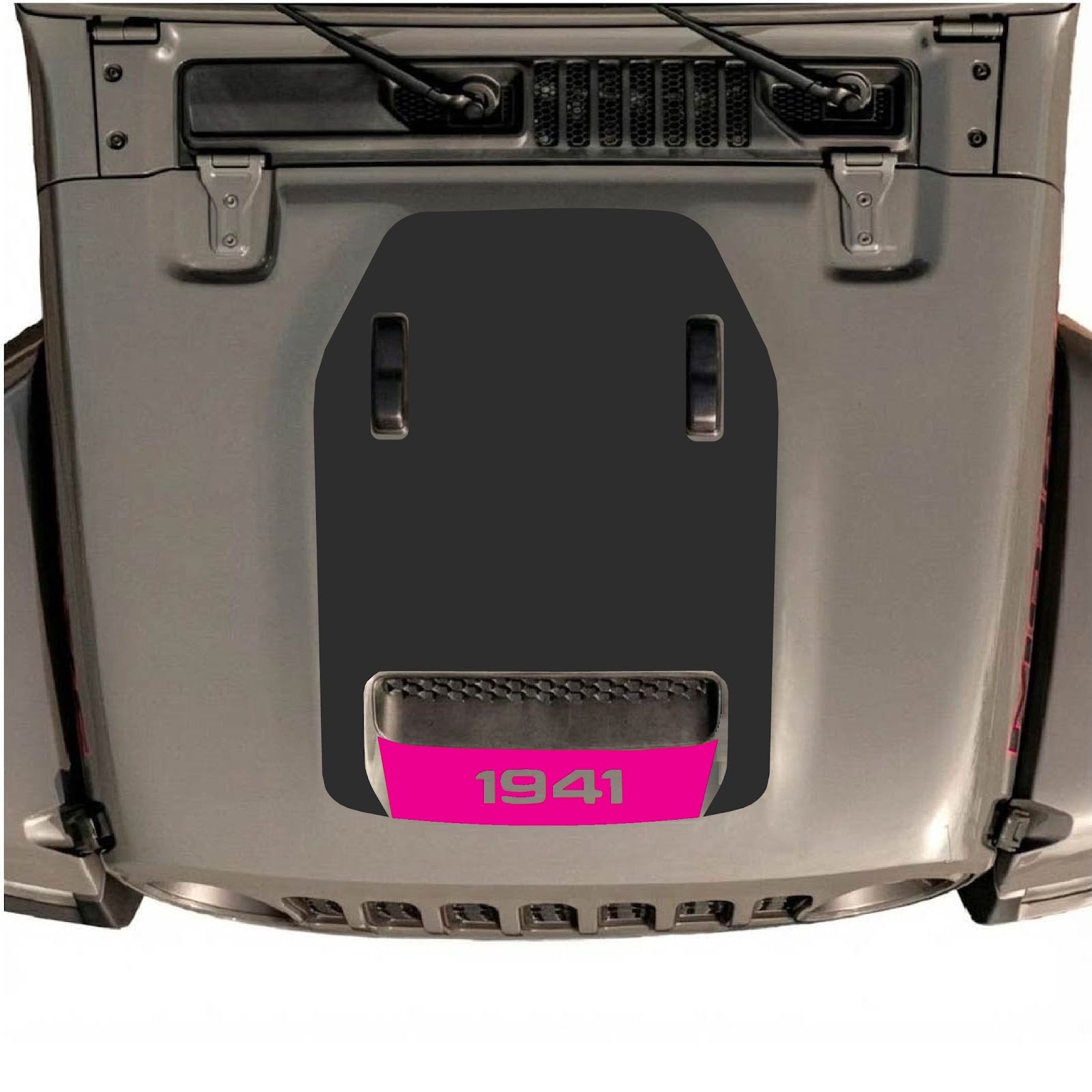 Jeep Wrangler JL/JLU Rubicon 392 and Gladiator Mojave hood decal by CarCode, style #101, black graphic design on vehicle hood