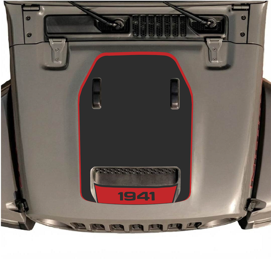 CarCode hood decal for Jeep Wrangler JL/JLU Rubicon 392 and JT Gladiator Mojave 2020-2026, style #63, shown on vehicle hood