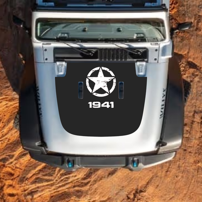 CarCode Jeep Wrangler JL and Gladiator JT hood decal, stylish #52 design on standard hood for 2018+ models.