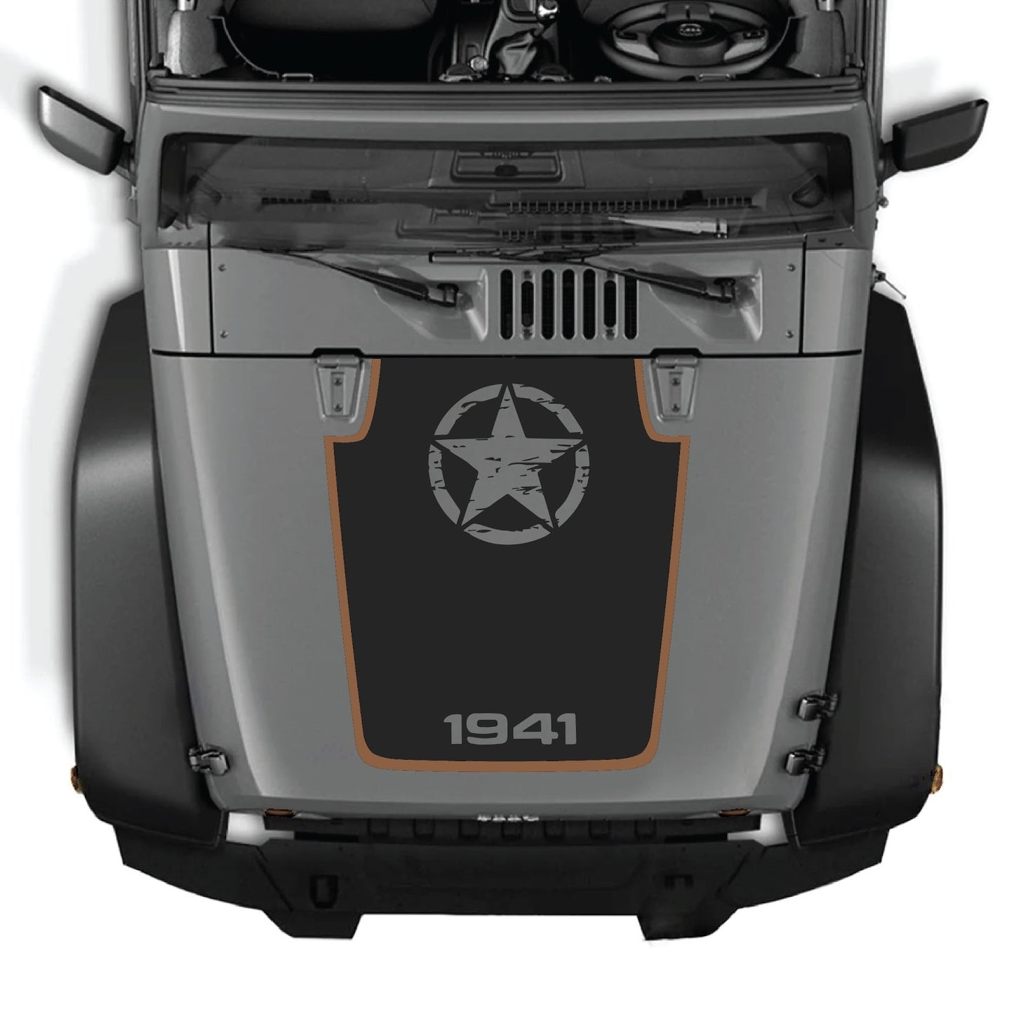 CarCode hood decal for Jeep Wrangler JK/JKU 2007-2018, style #94, shown on the vehicle's hood with black and white design.