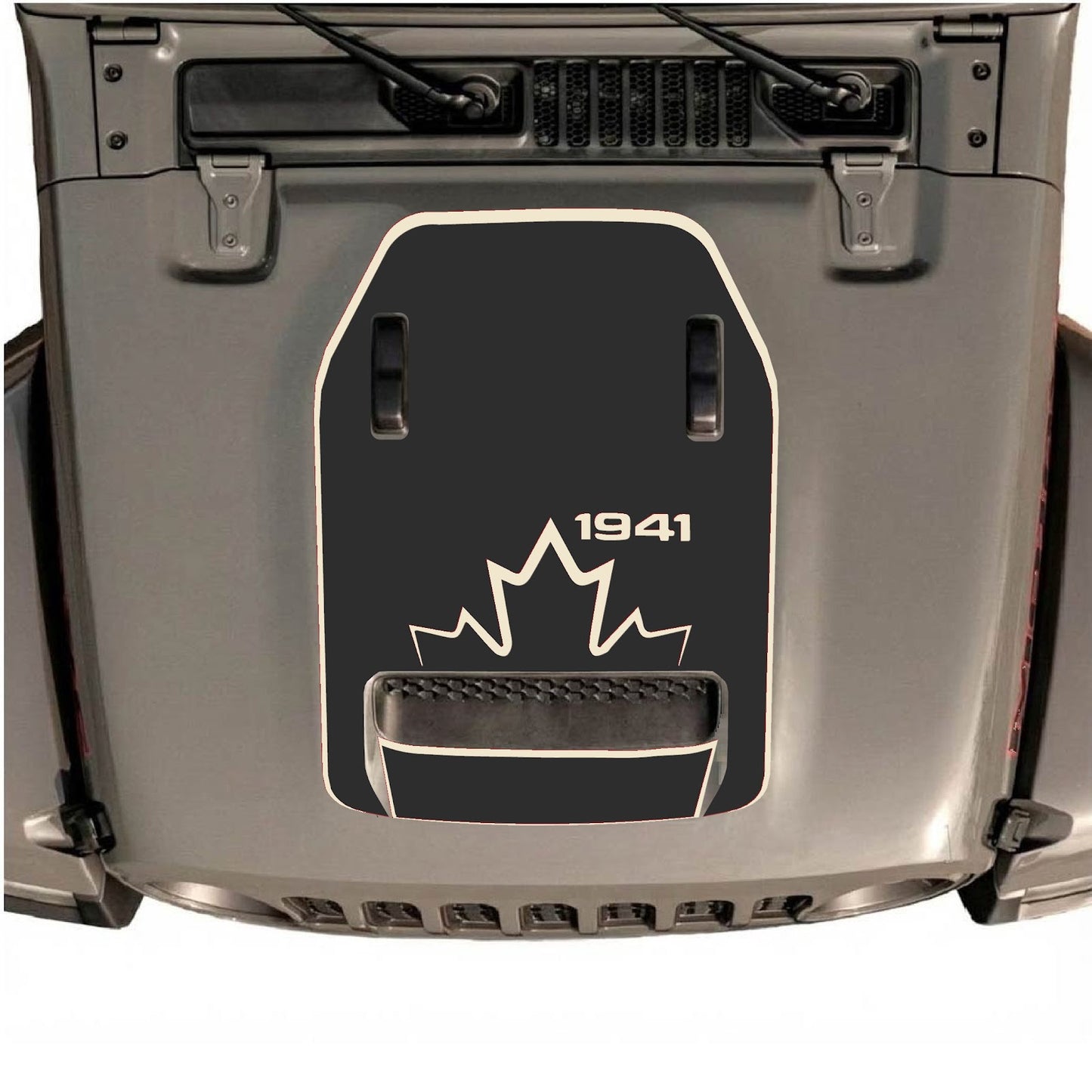 CarCode hood decal for Jeep Wrangler JL/JLU Rubicon 392 and JT Gladiator Mojave 2020-2026, Style #17, black and gray design