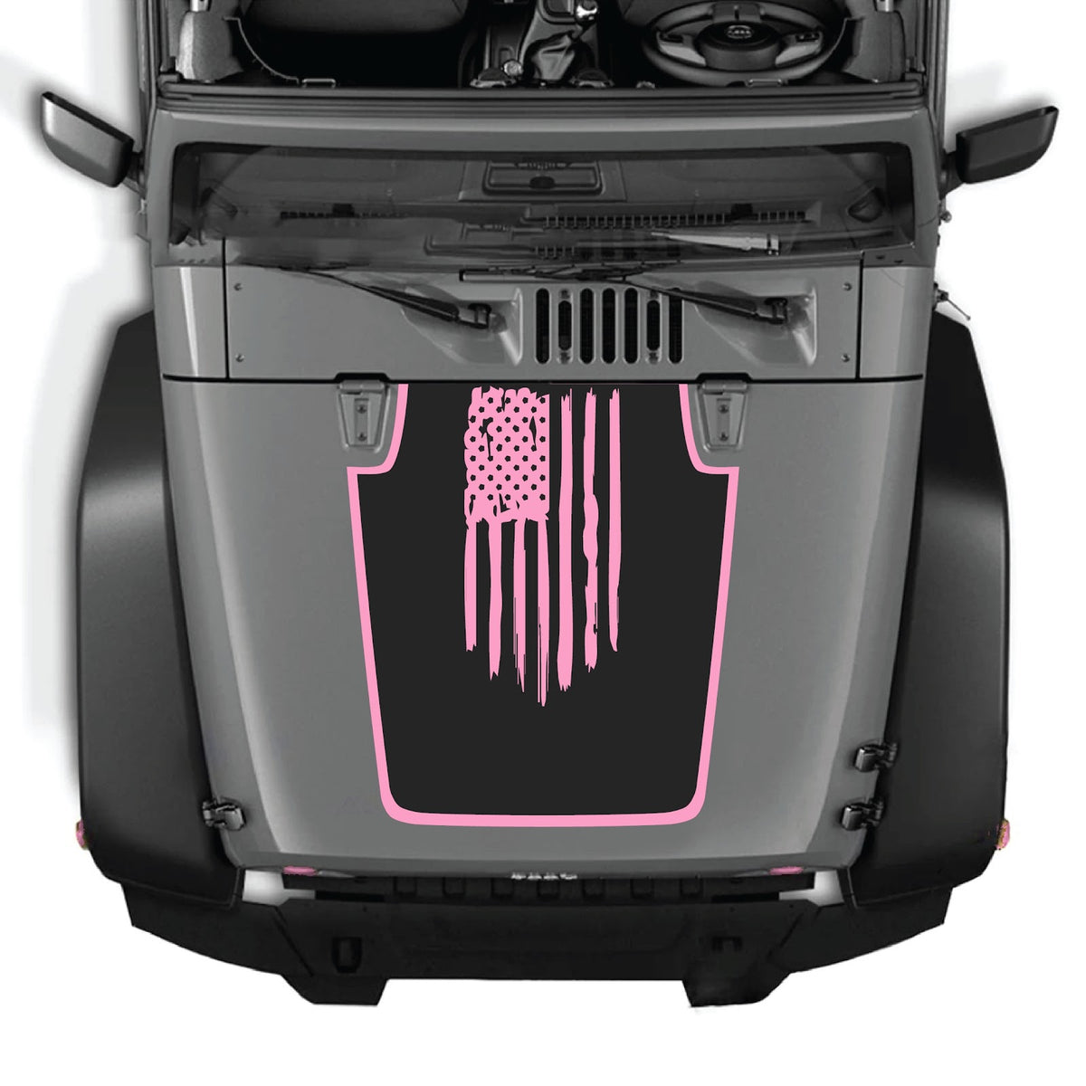 CarCode Jeep Wrangler JK/JKU hood decal in style #05, black graphic sticker for 2007-2018 models on the vehicle's hood.