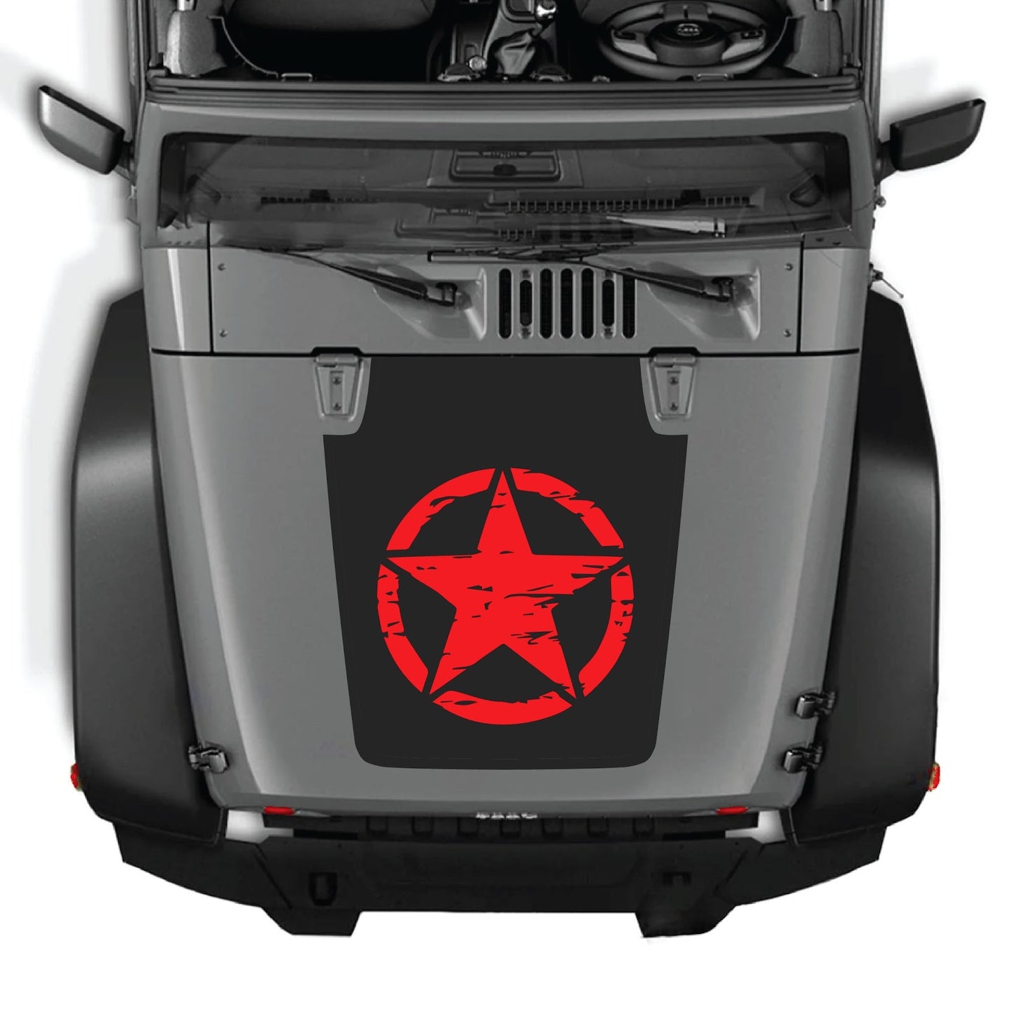 CarCode hood decal for Jeep Wrangler JK/JKU 2007-2018, style #25, featuring bold black and silver design on the vehicle's hood.