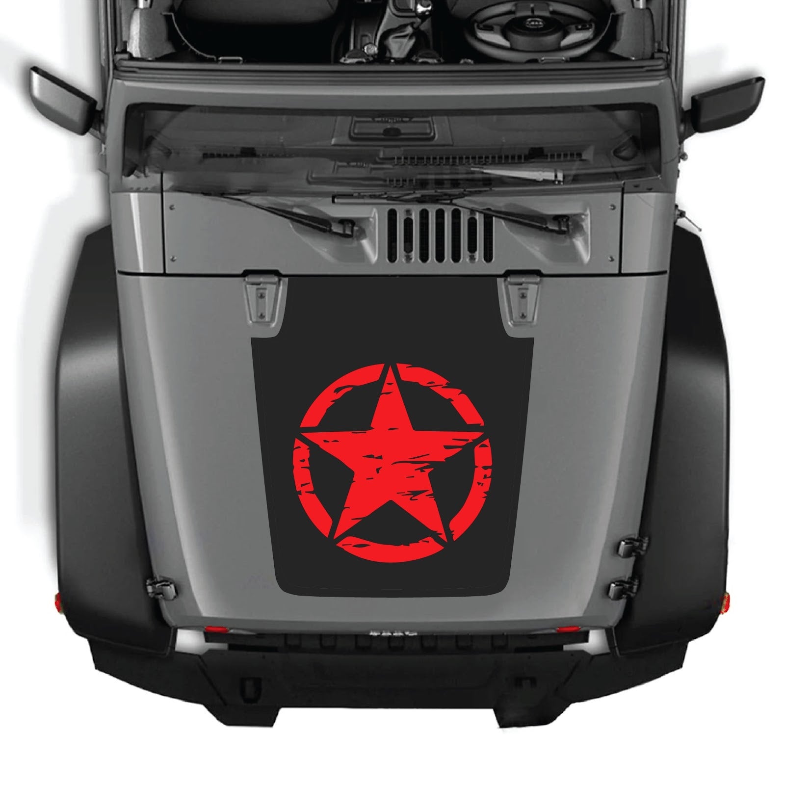 CarCode hood decal for Jeep Wrangler JK/JKU 2007-2018, style #25, featuring bold black and silver design on the vehicle's hood.
