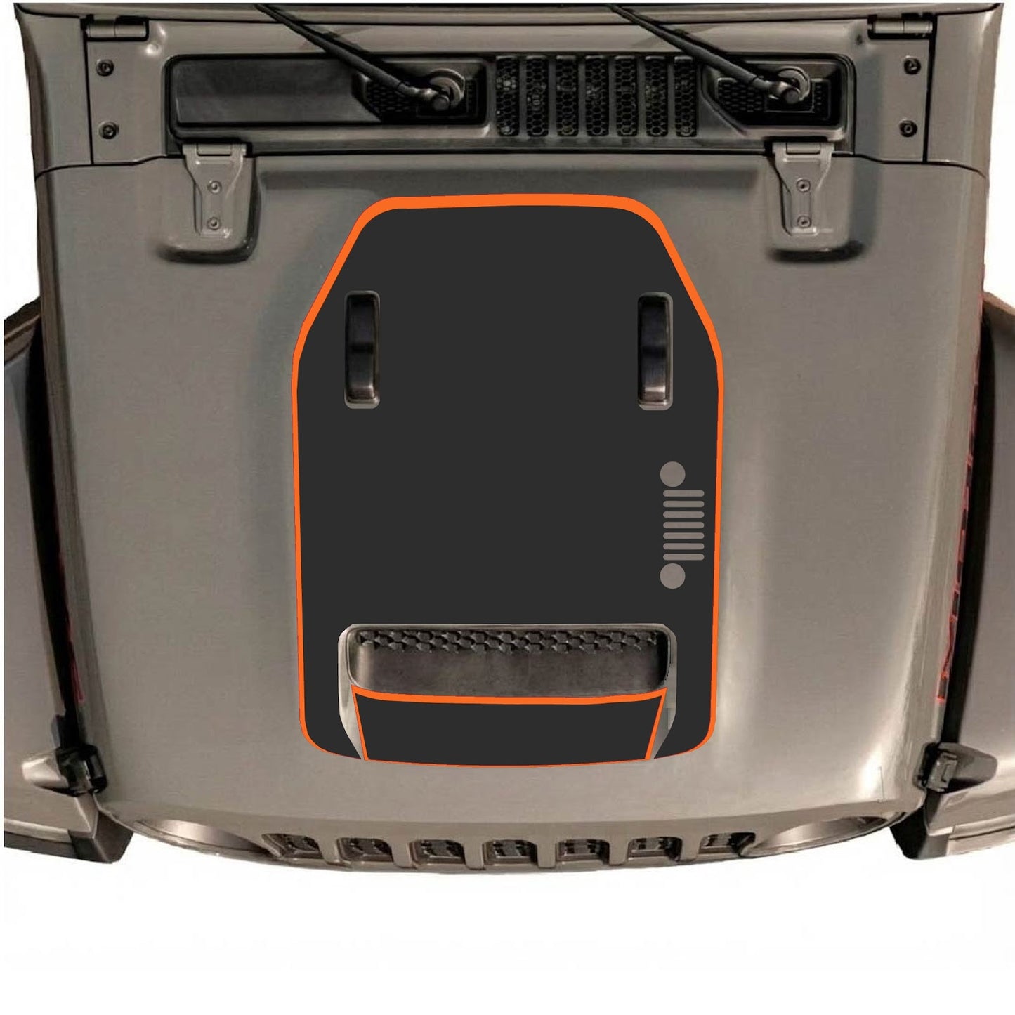 CarCode hood decal for Jeep Wrangler JL/JLU Rubicon 392 and JT Gladiator Mojave 2020-2026, style #97, shown on vehicle hood.