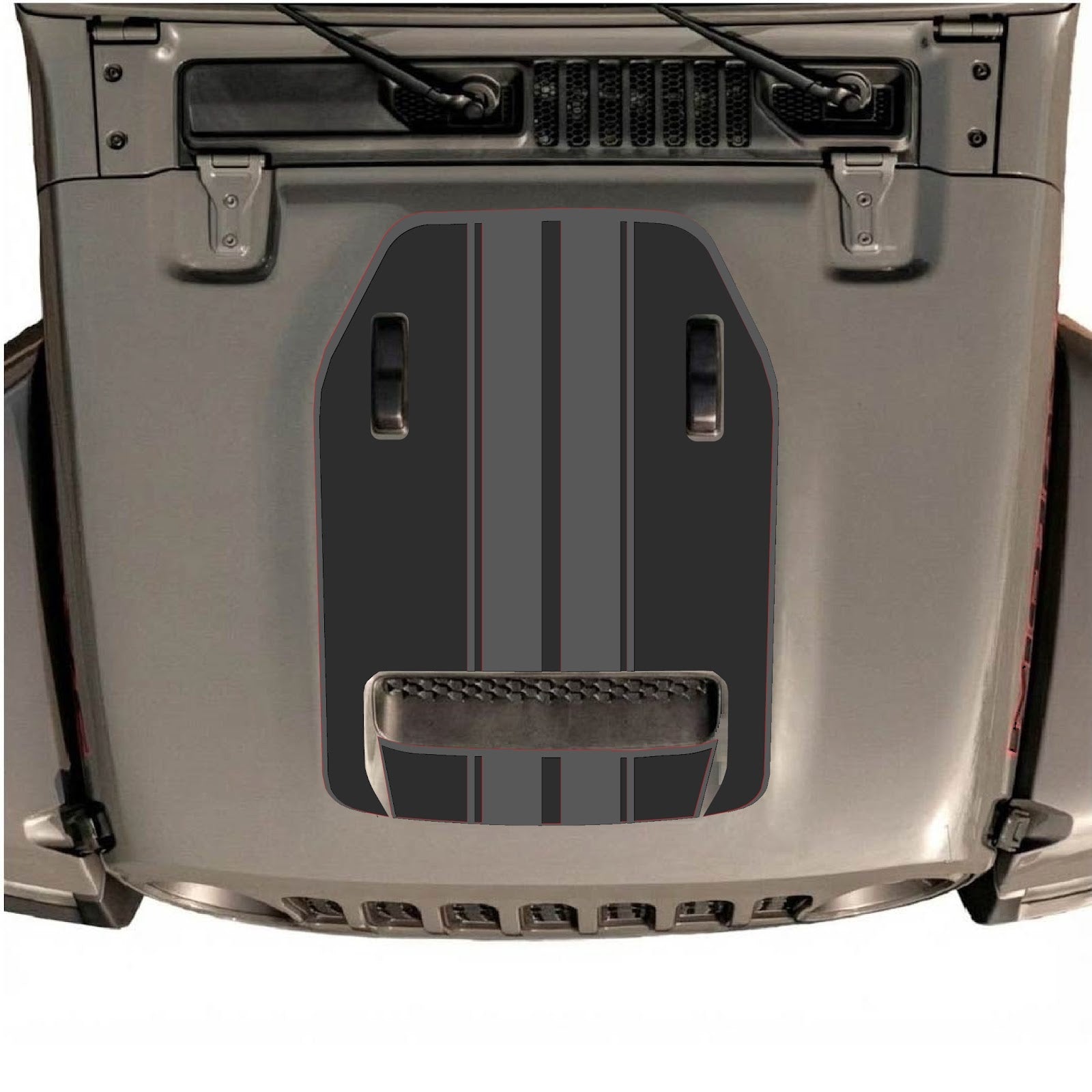 CarCode Jeep Wrangler JL/JLU Rubicon 392 and JT Gladiator Mojave hood decal in Style #11, featuring bold graphic design on vehicle hood.
