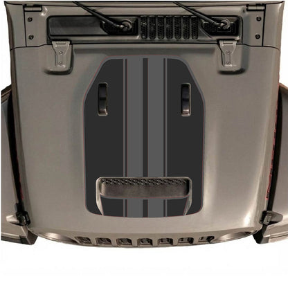 CarCode Jeep Wrangler JL/JLU Rubicon 392 and JT Gladiator Mojave hood decal in Style #11, featuring bold graphic design on vehicle hood.