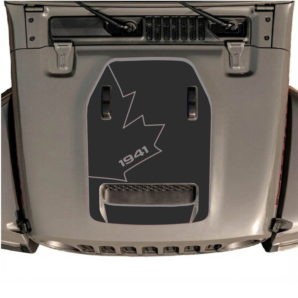 CarCode hood decal for Jeep Wrangler JL/JLU Rubicon 392 and JT Gladiator Mojave 2020-2026, style #25, shown on vehicle hood.