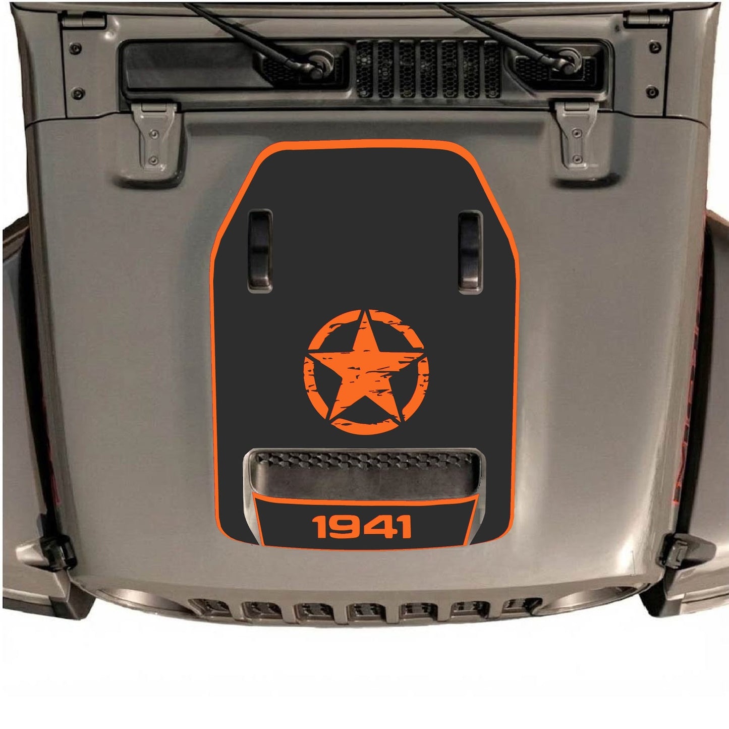 CarCode hood decal for Jeep Wrangler JL/JLU Rubicon 392 and JT Gladiator Mojave 2020-2026, style #43, shown on vehicle hood.