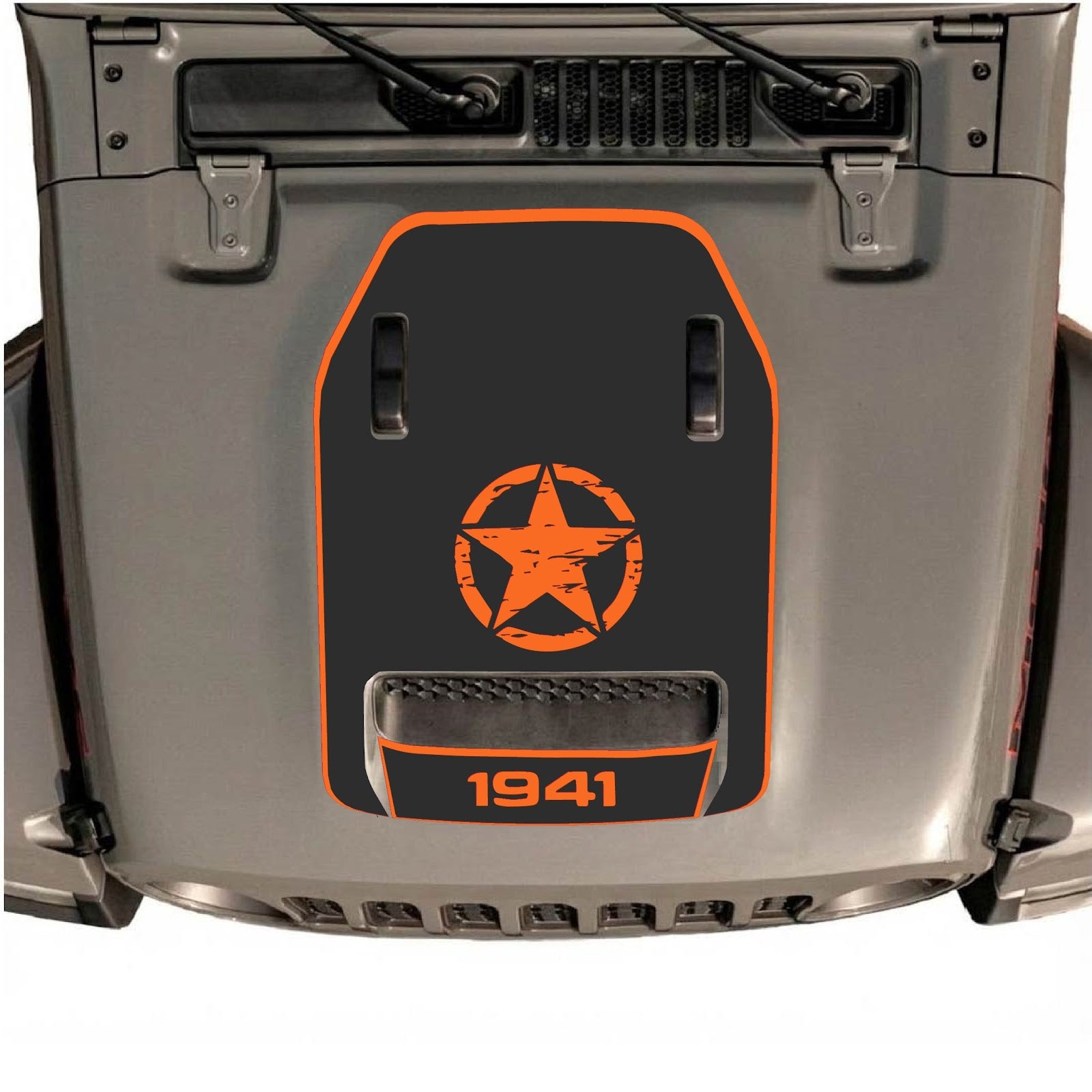 CarCode hood decal for Jeep Wrangler JL/JLU Rubicon 392 and JT Gladiator Mojave 2020-2026, style #43, shown on vehicle hood.