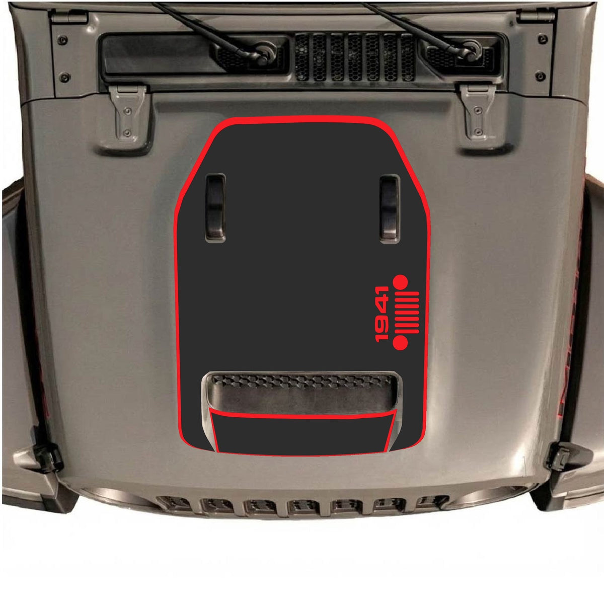 CarCode hood decal for Jeep Wrangler JL/JLU Rubicon 392 and JT Gladiator Mojave 2020-2026, style #55, shown on vehicle hood.