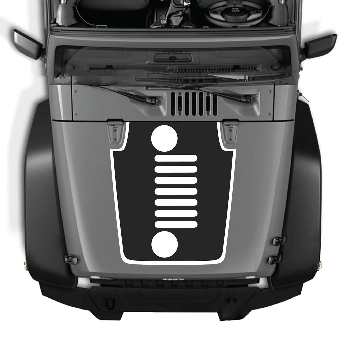 CarCode Jeep Wrangler JK/JKU hood decal in style #50, black and white graphic design on the vehicle's hood.