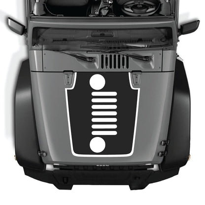 CarCode Jeep Wrangler JK/JKU hood decal in style #50, black and white graphic design on the vehicle's hood.
