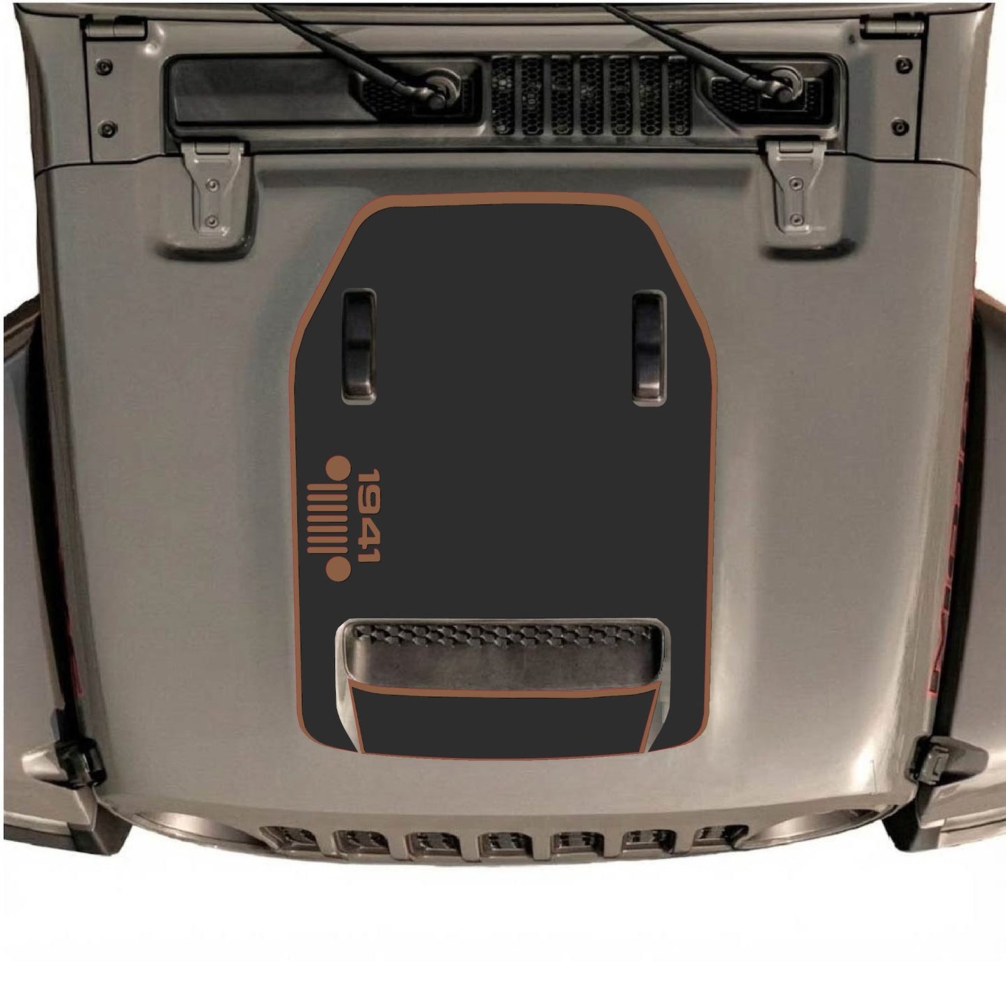 CarCode Jeep Wrangler JL/JLU Rubicon 392 and JT Gladiator Mojave hood decal with style #51, featuring bold graphic design.