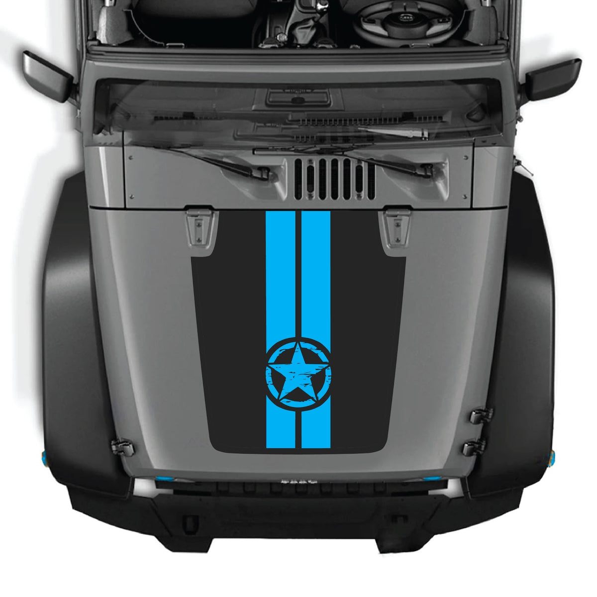 Jeep Wrangler JK/JKU hood decal by CarCode, Style #41, black graphic design on the vehicle's hood.