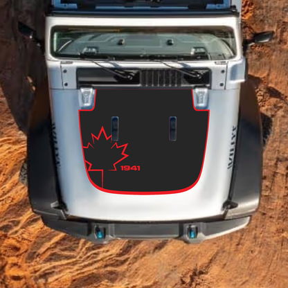 CarCode Jeep Wrangler JL Gladiator JT hood decal in style #22, black and white graphic design on standard 2018+ Jeep hood