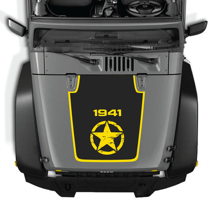 CarCode Jeep Wrangler JK/JKU hood decal in style #22, black and gray graphic design on vehicle hood, 2007-2018 model.