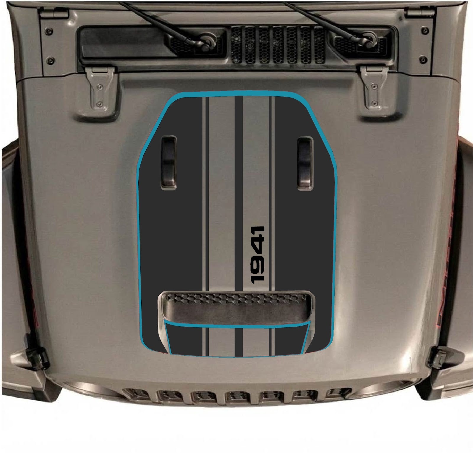 CarCode hood decal for Jeep Wrangler JL/JLU Rubicon 392 and JT Gladiator Mojave 2020-2026, style #72, shown on vehicle hood.