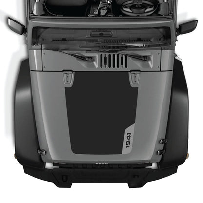 CarCode hood decal for Jeep Wrangler JK/JKU 2007-2018, Style #35, shown applied on the vehicle's hood in the image.