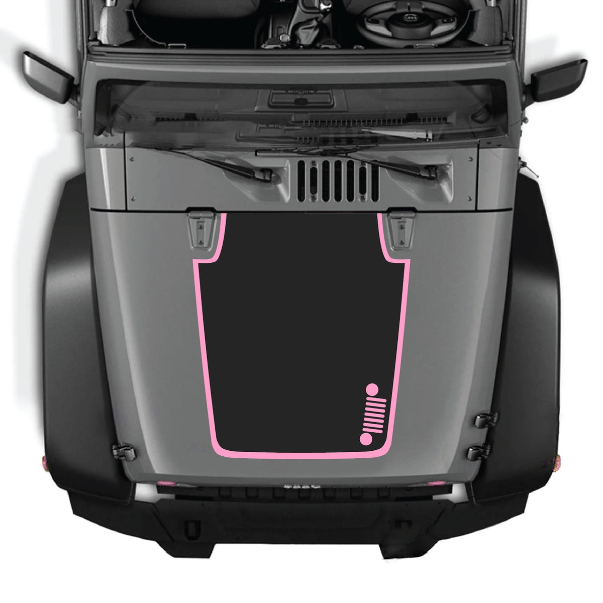 CarCode Jeep Wrangler JK/JKU hood decal, Style #40, black graphic design on the vehicle's hood for 2007-2018 models.