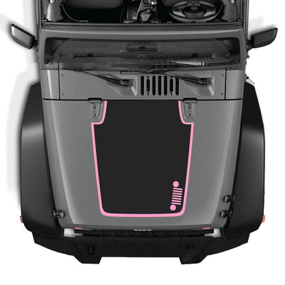 CarCode Jeep Wrangler JK/JKU hood decal, Style #40, black graphic design on the vehicle's hood for 2007-2018 models.