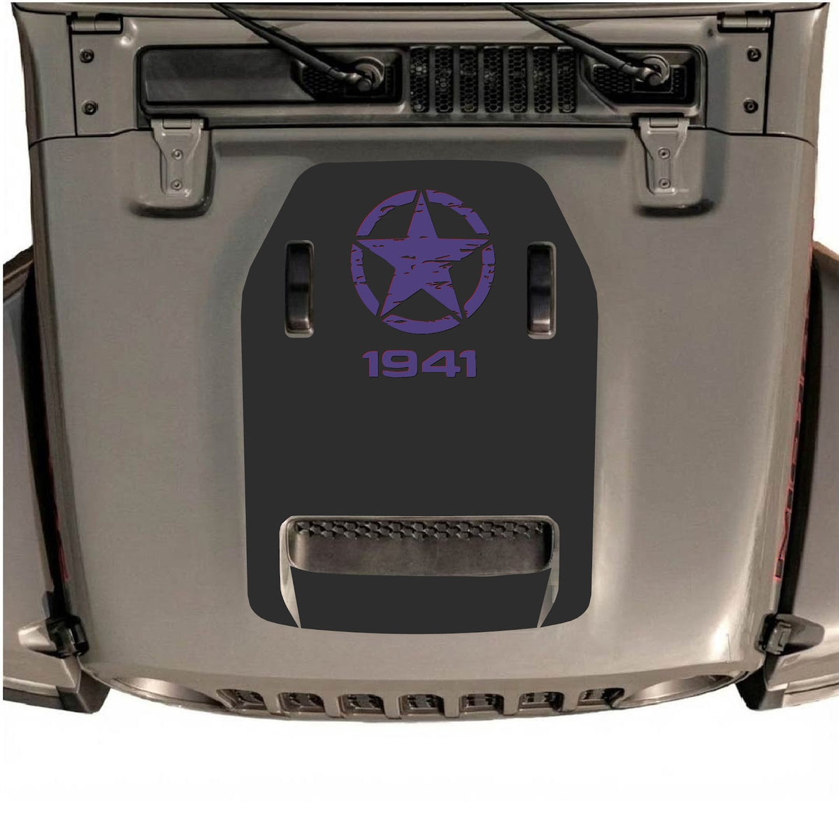 Autocollant de capot CarCode pour Jeep Wrangler JL/JLU Rubicon 392 et JT Gladiator Mojave 2020-2026, style n°38, présenté sur le capot du véhicule.