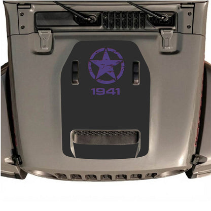 Autocollant de capot CarCode pour Jeep Wrangler JL/JLU Rubicon 392 et JT Gladiator Mojave 2020-2026, style n°38, présenté sur le capot du véhicule.