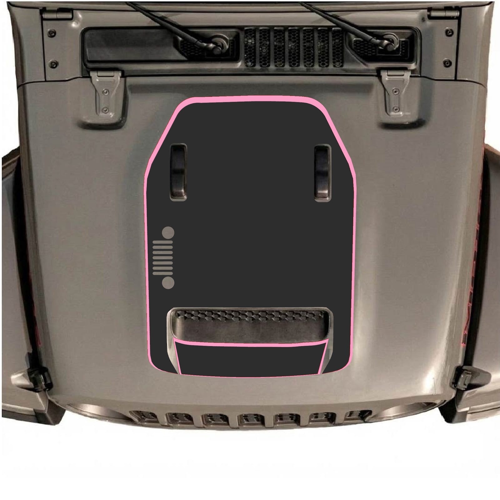 CarCode hood decal for Jeep Wrangler JL/JLU Rubicon 392 and JT Gladiator Mojave 2020-2026, style #95, shown on vehicle hood.