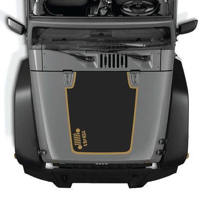 CarCode Jeep Wrangler JK/JKU 2007-2018 hood decal, Style #58, black and white graphic design on vehicle's hood.