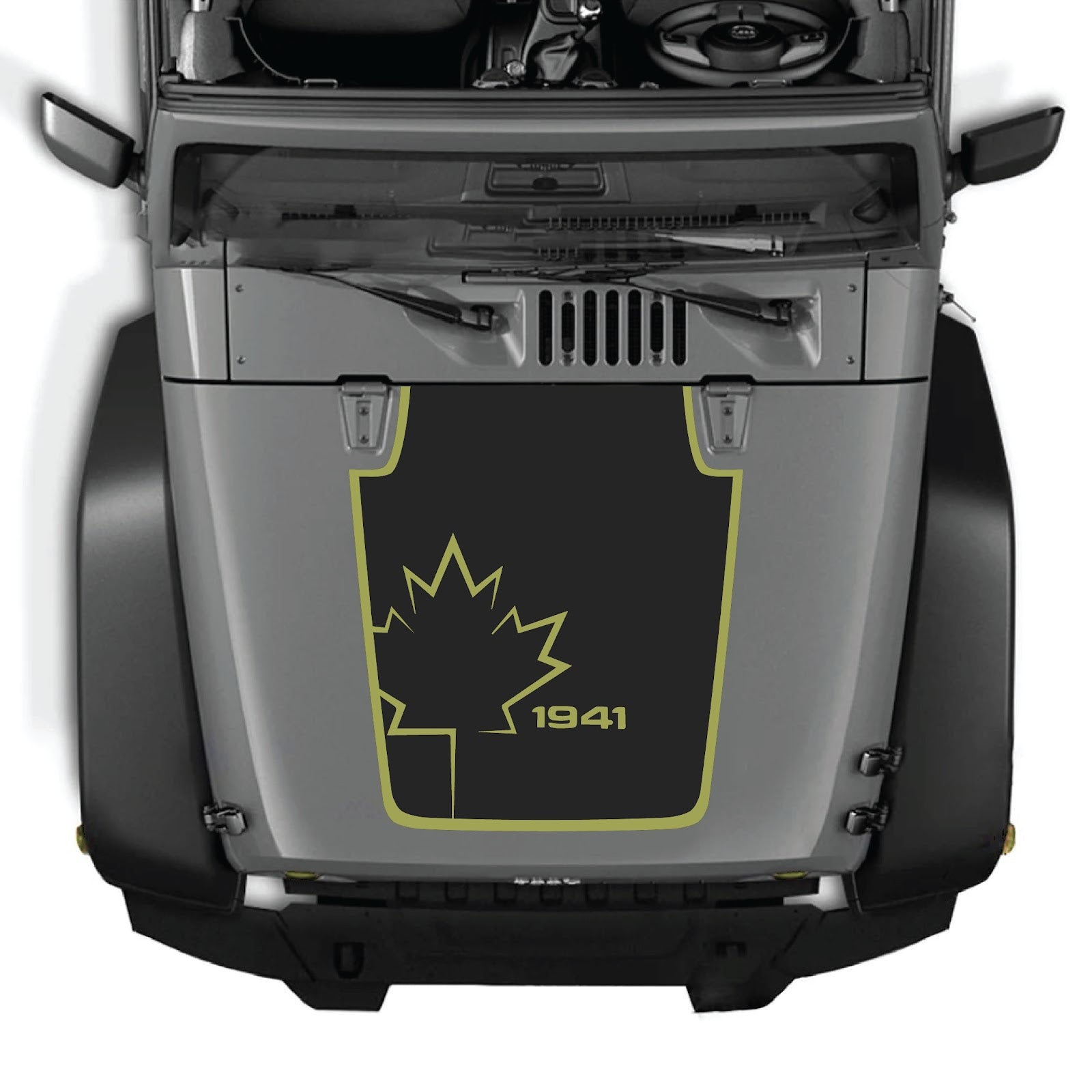 CarCode hood decal for Jeep Wrangler JK/JKU 2007-2018, style #18, applied on the vehicle's hood with bold design and branding.