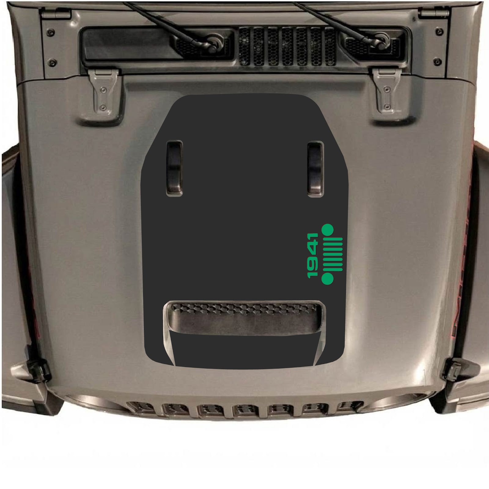 CarCode hood decal for Jeep Wrangler JL/JLU Rubicon 392 and JT Gladiator Mojave 2020-2026, style #56, shown on vehicle hood.