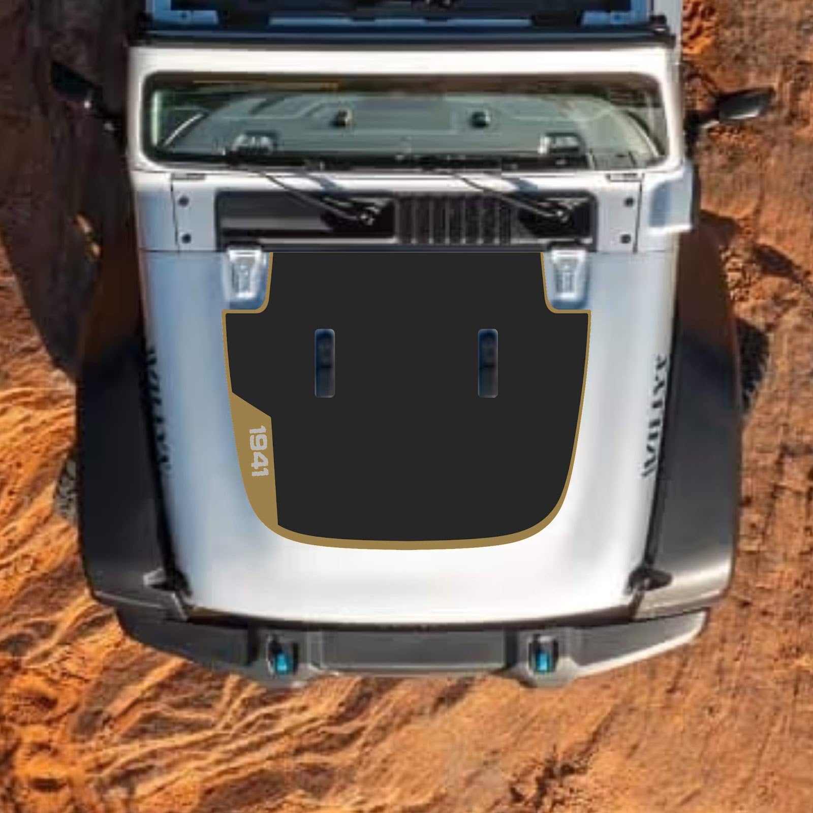 CarCode hood decal for Jeep Wrangler JL, JLU, Gladiator JT, 2018+; stylish standard hood decal with bold design.