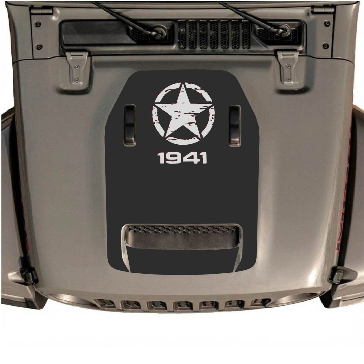 Autocollant de capot CarCode pour Jeep Wrangler JL/JLU Rubicon 392 et JT Gladiator Mojave 2020-2026, style n°38, présenté sur le capot du véhicule.