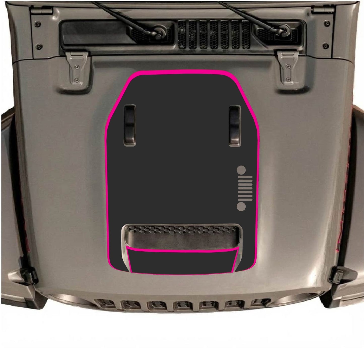 CarCode hood decal for Jeep Wrangler JL/JLU Rubicon 392 and JT Gladiator Mojave 2020-2026, style #97, shown on vehicle hood.