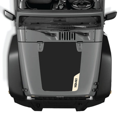 Jeep Wrangler JK/JKU hood decal by CarCode, style #35, black and gray graphic design on vehicle hood.