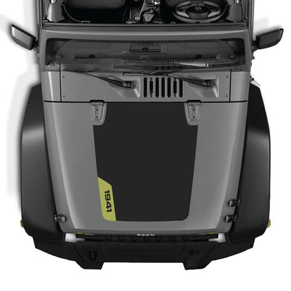 Jeep Wrangler JK/JKU hood decal by CarCode, style #37, black graphic design on vehicle hood, fits 2007-2018 models.