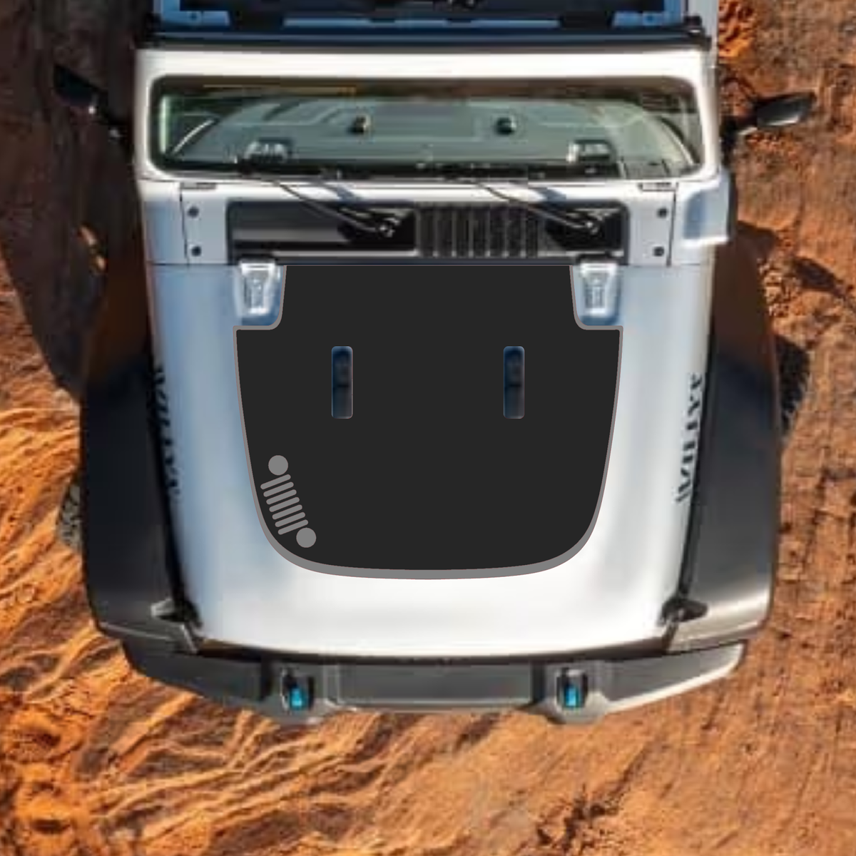 CarCode hood decal for Jeep Wrangler JL and Gladiator JT, stylish #38 design on standard hood, 2018+ model accessories